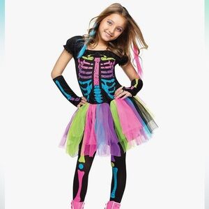 Colorful Skeleton Kids Costume tutu dress only Funky Punky Bones nwot
